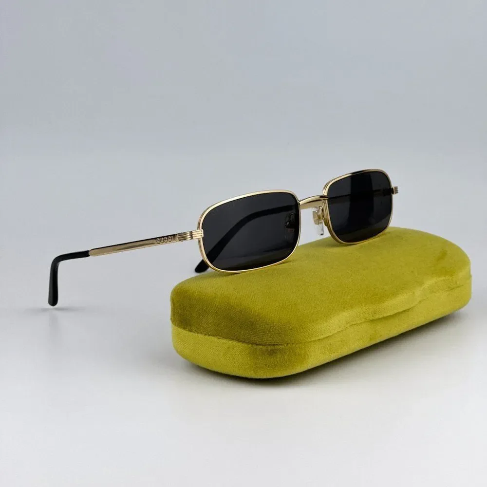 NEW Gucci GG1457S 001 Gold Grey Rectangle Metal Unisex Sunglasses GG 1457S - Picture 2 of 14